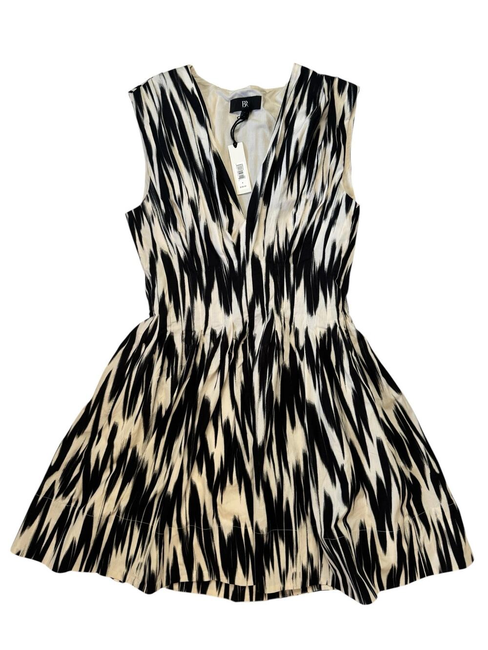 BANANA REPUBLIC *NEW* Cici Poplin Mini Dress in Black Ivory Brushstroke Size 4